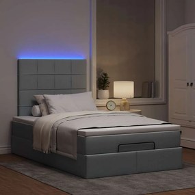 vidaXL Οθωμανικό κρεβάτι με στρώμα &amp; LEDs Ανοιχτό γκρι Ύφασμα