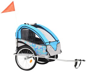 vidaXL Τρέιλερ Ποδηλάτου Παιδιών & Καροτσάκι 2 σε 1 Μπλε και Γκρι