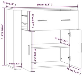 Ντουλάπι Λευκό 80 x 33 x 70 εκ. από Επεξεργασμένο Ξύλο - Λευκό