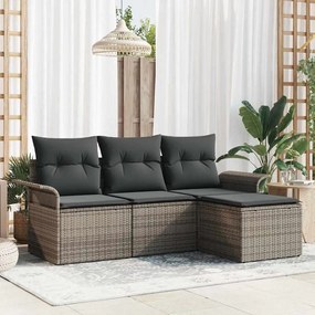 vidaXL Σετ Καναπέ Κήπου με μαξιλάρι 4 pcs Γκρι Πολυ ράταν