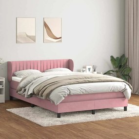 vidaXL Box Spring κρεβάτι με στρώμα ροζ 160x220 cm Βελούδινο