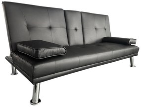 Καναπές Κρεβάτι Τριθέσιος ArteLibre ALFRED Μαύρο PU 164x76.5x79cm