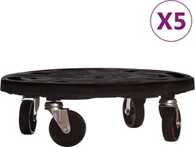 vidaXL Βάσεις Γλάστρας με Ρόδες 5 τεμ. Μαύρες Ø40 εκ. 275 κ.