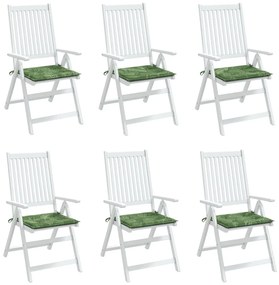 Μαξιλάρια Καρέκλας 6 τεμ. Σχέδιο Φύλλων 50x50x3 εκ. Υφασμάτινα - Πράσινο