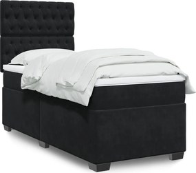 vidaXL Κρεβάτι Boxspring με Στρώμα Μαύρο 90x190 εκ. Βελούδινο