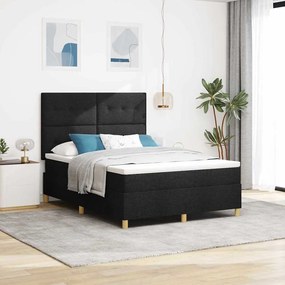 vidaXL LED Κρεβάτι με βάθρο με στρώμα Μαύρο 140 x 190 cm ύφασμα