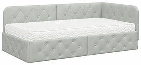 vidaXL Κρεβάτι Γωνίας με στρώμα Ανοιχτό γκρι 90 x 190 cm Βελούδο