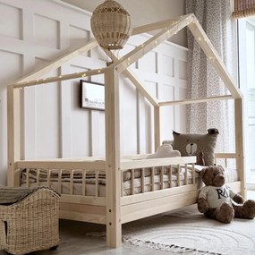 Κρεβάτι Παιδικό Montessori HouseBed Bello με Αφαιρούμενα Κάγκελα 23cm σε Φυσικό  Ξύλο  100×200cm  Luletto (Δώρο 10% έκπτωση στο Στρώμα)