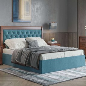 Κρεβάτι Nο91 160x200x120cm Blue-Walnut Υπέρδιπλο