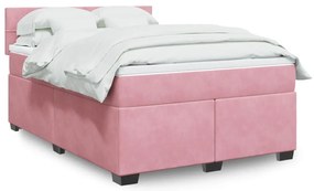 vidaXL Κρεβάτι Boxspring με Στρώμα Ροζ 140x190 εκ. Βελούδινο