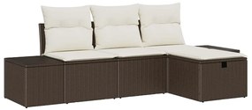 vidaXL Σετ Καναπέ Κήπου με μαξιλάρι 4 pcs Καφέ Πολυ ράταν