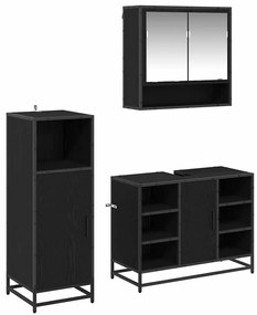 vidaXL Σετ Επίπλων Μπάνιου με ράφι 3 pcs Μαύρη Οξυά Επεξεργασμένο ξύλο