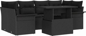 vidaXL Σετ Καναπέ Κήπου με μαξιλάρι 7 pcs Μαύρο Πολυ ράταν