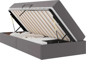 vidaXL Κρεβάτι με αποθηκευτικό χώρο και στρώμα 2 pcs Γκρι Δέρμα