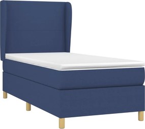 vidaXL Κρεβάτι Boxspring με Στρώμα Μπλε 90x200 εκ.Υφασμάτινο