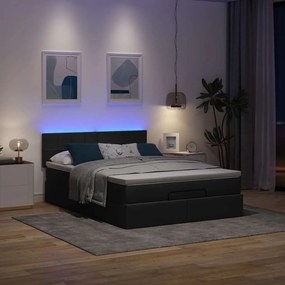 vidaXL Οθωμανικό κρεβάτι με στρώμα &amp; LEDs Μαύρο 140x190 cm Ύφασμα