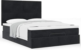vidaXL Οθωμανικό κρεβάτι με στρώματα Μαύρο 140x190cm Βελούδο