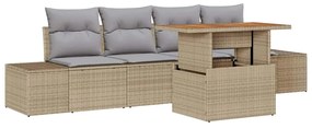 vidaXL Σετ Καναπέ Κήπου με αποθήκευση 5 pcs Μπεζ Πολυ ράταν