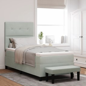 vidaXL Κρεβάτι Box Spring με στρώμα & πάγκο Ανοιχτό γκρι 100x200 εκ Βελούδο