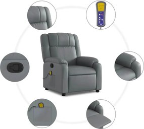 vidaXL Πολυθρόνα Μασάζ Ανακλινόμενη Γκρι από Συνθετικό Δέρμα