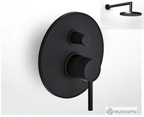 Eurorama TONDA Μίκτης εντοιχισμού 2 εξόδων με εκτροπέα &amp; Ανακλινόμενη κεφαλή Φ30εκ &amp; μπράτσο τοίχου 35εκ Black Matt
