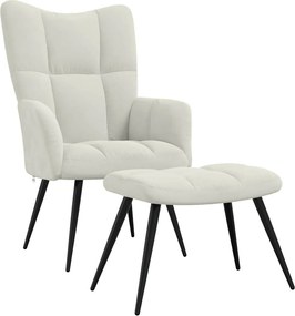 vidaXL Πολυθρόνα Relax Λευκό Κρεμ Βελούδινη με Σκαμπό