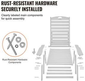 VEVOR Chaise Lounge Chair, 181 kg Weight Capacity, 6 Positions Adjustable Patio Lounge Chair, Outdoor HDPE Lounge Chair with Backrest &amp; Cup Holder, for Pool Poolside Deck Backyard Lawn, White