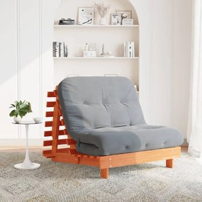 Καναπές Κρεβάτι Futon με Στρώμα 100x206x11εκ. Μασίφ Ξύλο Πεύκου - Καφέ