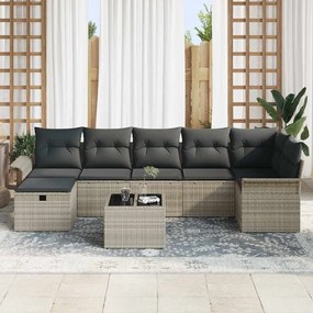 vidaXL Σετ Καναπέ Κήπου 8 Τεμαχίων με Μαξιλάρια σε Ανοιχτό Γκρι Πολυ Ράτταν