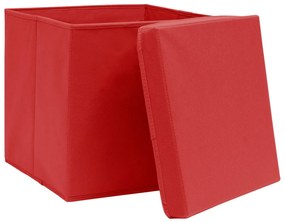 vidaXL Κουτιά Αποθήκευσης με Καπάκια 10 τεμ Κόκκινα 32x32x32εκ Ύφασμα