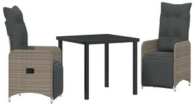 vidaXL Σέτ φαγητού για κήπο με μαξιλάρι 3 pcs Γκρι Πολυ ράταν