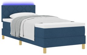 vidaXL Κρεβάτι με Βαθμό Στήριξης με Στρώμα & LED Μπλε 90x200 cm Ύφασμα