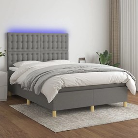 vidaXL Κρεβάτι Boxspring με Στρώμα &amp; LED Σκ.Γκρι 140x200 εκ Υφασμάτινο