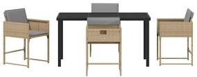 vidaXL Σέτ φαγητού για κήπο με μαξιλάρι 5 pcs Μπεζ συνθετικό ρατάν