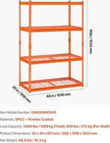 VEVOR Storage Shelves 4 Tier Adjustable Heavy Duty Garage Shelving Unit 2400 lbs