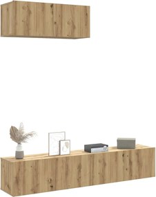 vidaXL Σετ ντουλαπιών τηλεόρασης 3 τεμαχίων Επιτοίχιο Τεχνικής Δρυς