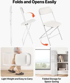 VEVOR 6 Pack Folding Chairs Portable Plastic Chairs with Heavy Duty Metal Frame