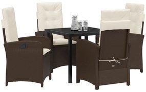vidaXL Σετ Γεύματος Κήπου 5 Τεμαχίων με Μαξιλάρια Καφέ Πολυ Ρατάν.