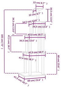 Γατόδεντρο Σκούρο Γκρι 183 εκ. με Στύλους Ξυσίματος από Σιζάλ - Γκρι