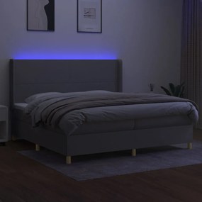 vidaXL Κρεβάτι Boxspring με Στρώμα & LED Αν.Γκρι 200x200εκ. Υφασμάτινο
