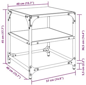 Τραπεζάκια Σαλονιού Επιφάνεια Μαύρο Γυαλί 40x40x45 εκ. Ατσάλι - Μαύρο