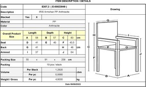 IRIS Πολυθρόνα Κήπου - Βεράντας Στοιβαζόμενη ,PP Απόχρωση Ανθρακί   1τμχ