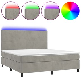 vidaXL Κρεβάτι Boxspring με Στρώμα &amp; LED Αν.Γκρι 180x200 εκ. Βελούδινο