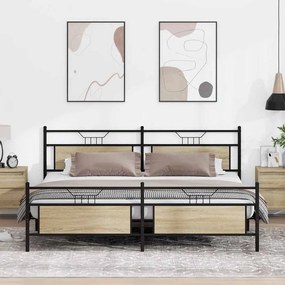vidaXL Σκελετός Κρεβ. Χωρίς Στρώμα Sonoma Δρυς 193x203 εκ. Μεταλλικό