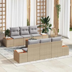 vidaXL σετ καναπέ κήπου 7 τεμαχίων με μπεζ μαξιλάρια, Πολυ-Ράφτης Ακακία