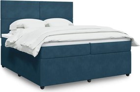 vidaXL Κρεβάτι Boxspring με Στρώμα Μπλε 200x200 εκ. Βελούδινο
