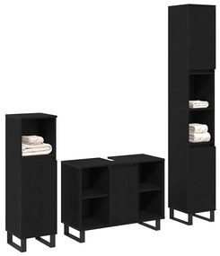 vidaXL Σετ Επίπλων Μπάνιου με αποθήκευση 3 pcs Μαύρο 30 x 30 x 180 cm