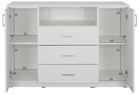 Μπουφές Με 2 Ντουλάπια Κ 3 Συρτάρια Adler Λευκός 120x45x85y Εκ.