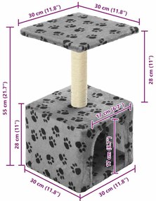 vidaXL Γατόδεντρο Τύπωμα Πατούσας Γκρι 55 εκ. με Στύλο από Σιζάλ