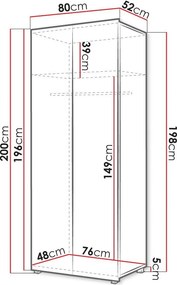 Ντουλάπα Calabrini δίφυλλη-Λευκό - 80.00Χ52.00Χ200.00cm